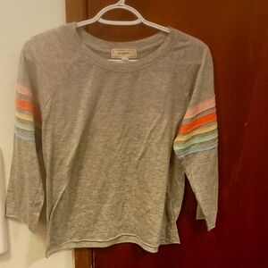 Gray Top with Rainbow Striped Sleeves